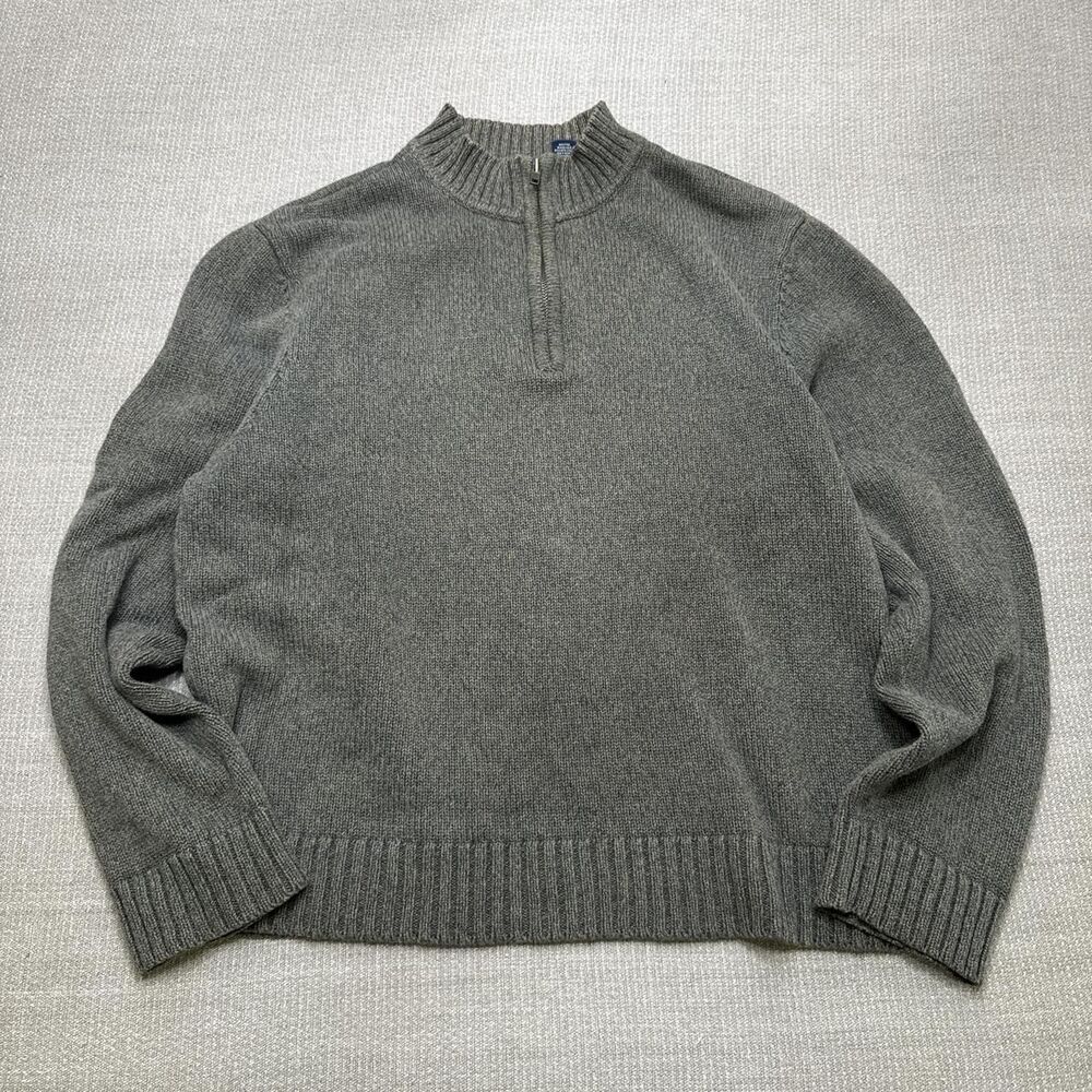 Vtg Saddlebred Brown Green Gray Marled Knit Quarter Zip Cotton Sweater Preppy L